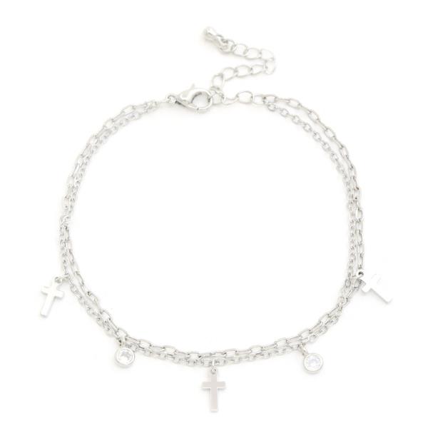 CROSS CHARM CRYSTAL LAYERED BRACELET