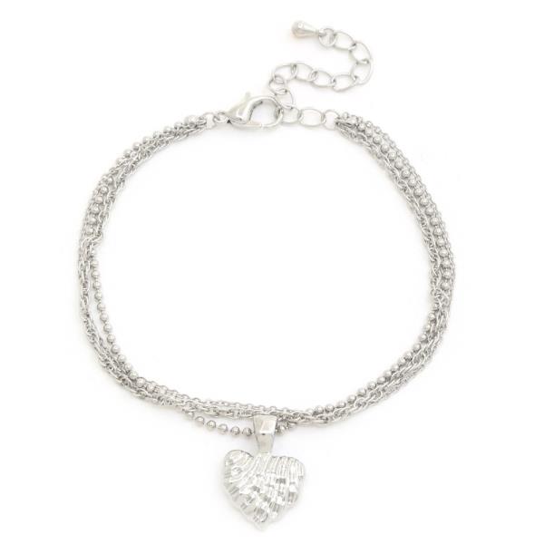 HEART CHARM BALL BEAD LAYERED BRACELET