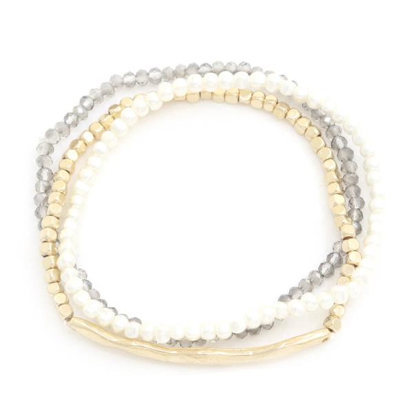 WAVY METAL BAR BEADED BRACELET SET