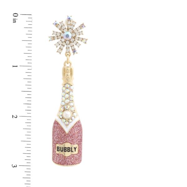 CHAMPAGNE BOTTLE BUBBLY RHINESTONE EARRING