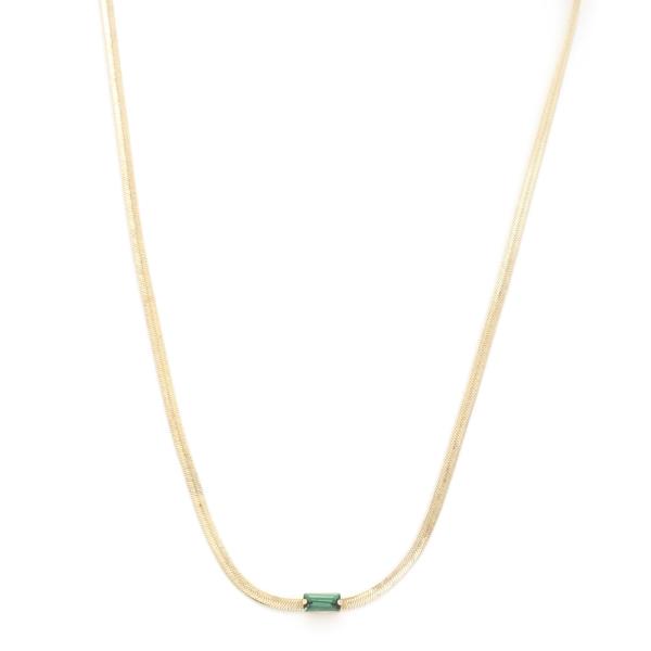 RECTANGLE CRYSTAL FLAT SNAKE CHAIN NECKLACE