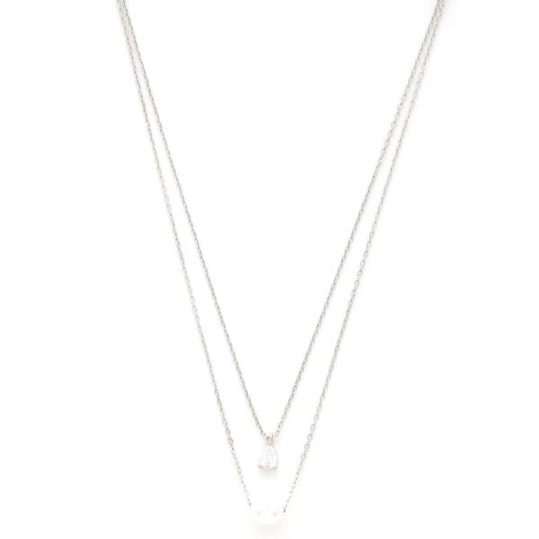 DAINTY TEARDROP CRYSTAL PEARL BEAD LAYERED NECKLACE