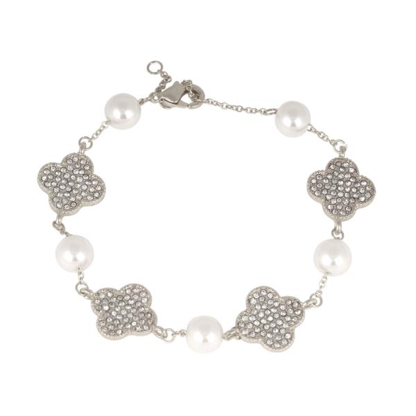 PEARL RHINESTONE FLOWER BRACELET