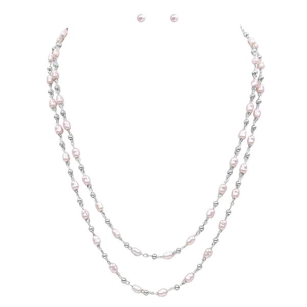 BALL PEARL BEAD LAYERED NECKLACE
