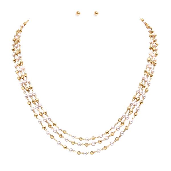 BALL PEARL BEAD LAYERED NECKLACE