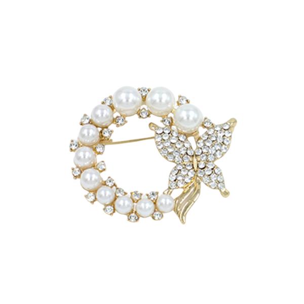 BUTTERFLY PEARL BEAD BROOCH