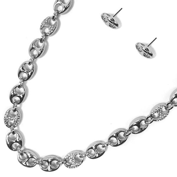 METAL CHAIN W STONE  NECKLACE EARRING SET