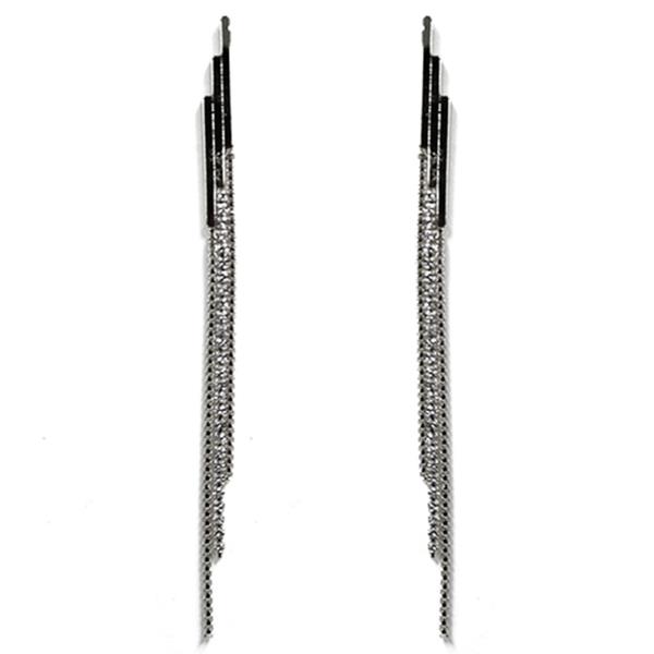 METAL RHINESTONE THREAD DROP EARRING