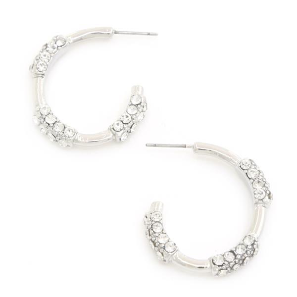 RHINESTONE METAL OPEN CIRCLE EARRING