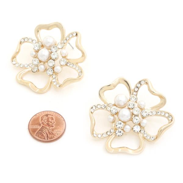 FLOWER PEARL RHINESTONE EARRING