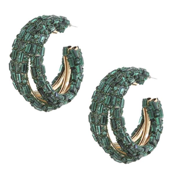 TRIPLE HOOP RHINESTONE EDGE EARRING