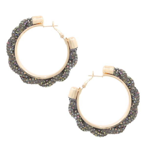 BRAIDED RHINESTONE HOOP EARRING
