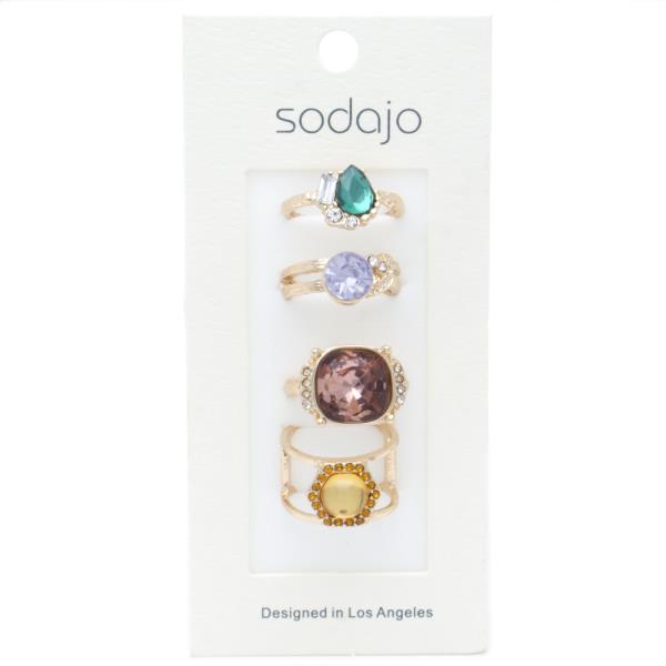 SODAJO ROUND CRYSTAL ASSORTED RING SET