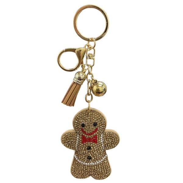 RHINESTONE CHRISTMAS GINGERBREAD KEYCHAIN WITH TASSEL