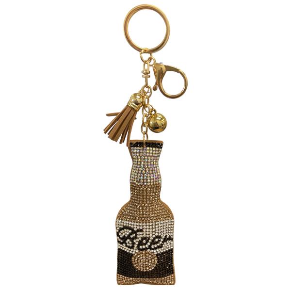 RHINESTONE BEER KEYCHAIN WITH TASSEL