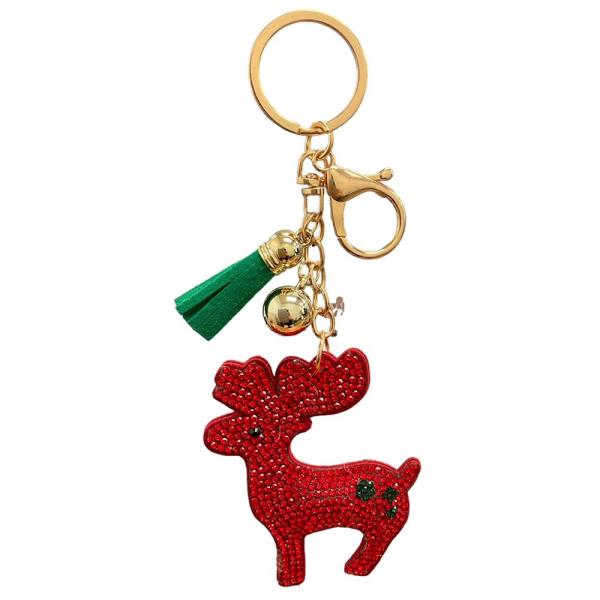 CHRISTMAS REINDEER RHINESTONE TASSEL KEYCHAIN