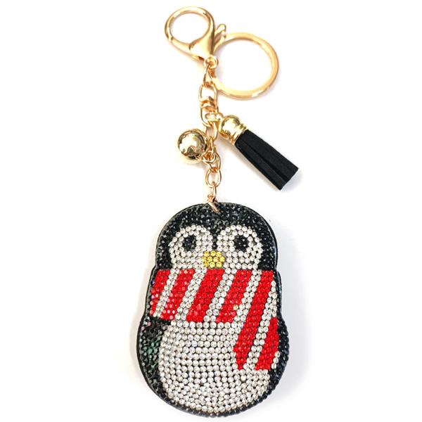 RHINESTONE CHRISTMAS SCARF PENGUIN TASSEL KEYCHAIN