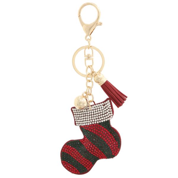 CHRISTMAS STOCKING RHINESTONE TASSEL KEYCHAIN