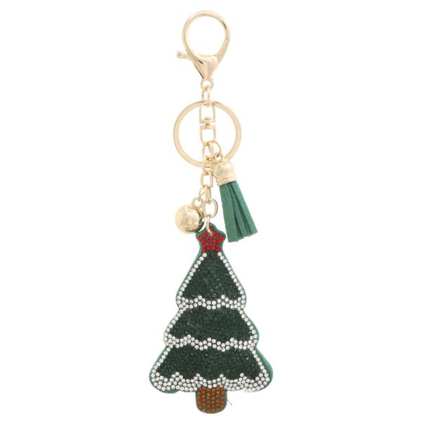 CHRISTMAS TREE RHINESTONE TASSEL KEYCHAIN