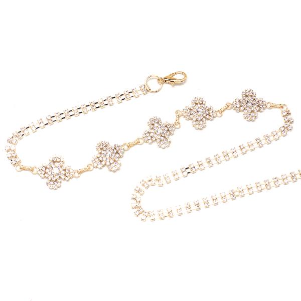 RHINESTONE FLORAL PATTERN HOOK BELT