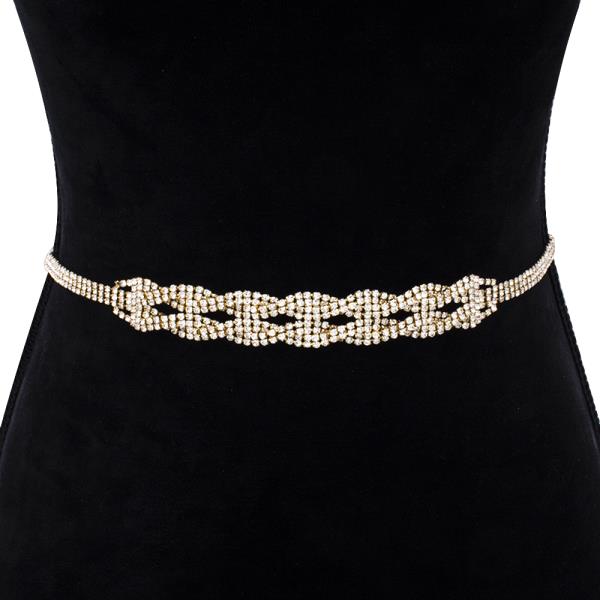 RHINESTONE LAYERED PATTERN METAL HOOK BELT