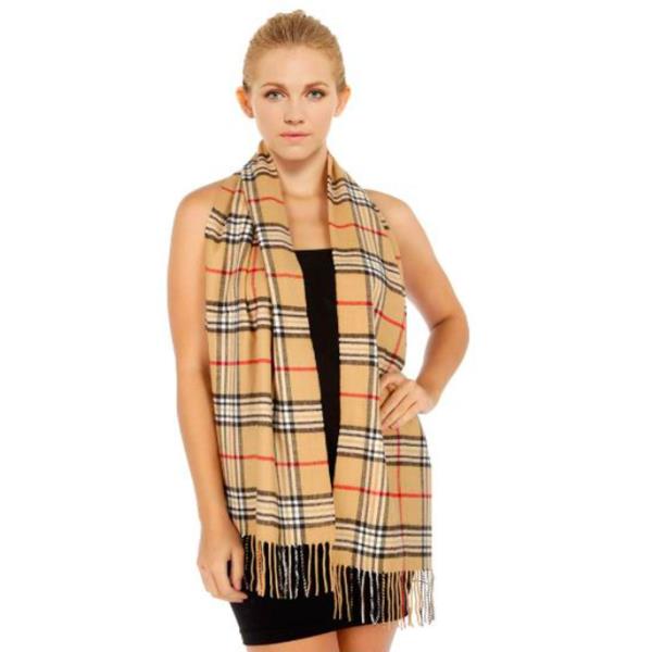 LIGHT BROWN CHECK SCARF