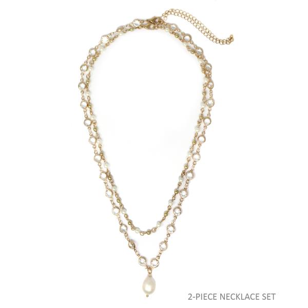 2 LAYERED PEARL STONE CHAIN NECKLACE