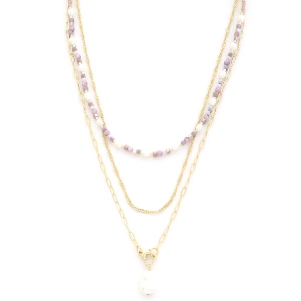 PEARL BEADED OVAL LINK LAYERED NECKLACE