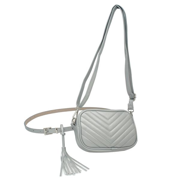 CHEVRON QUILTED BELT BAG WITH TASSEL & CROSSBODY STRAP
