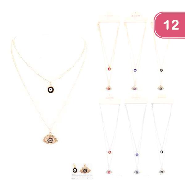 TWO LAYER EVIL EYE NECKLACE (12 UNITS)