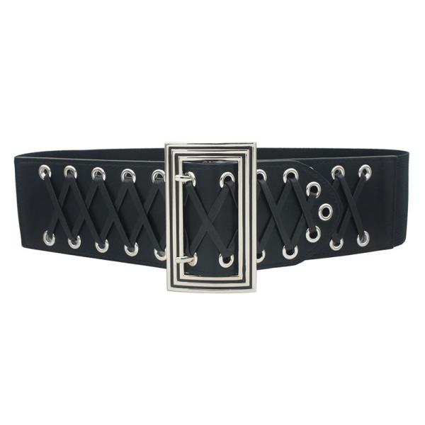 PLUS LACED UP RIBBED BUCKLE ELASTIC BELT
