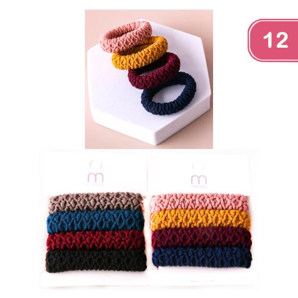 WOVEN THICK ROLLED HAIR TIE SET (12UNITS)