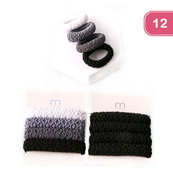 WOVEN THICK ROLLED HAIR TIE SET (12 UNITS)