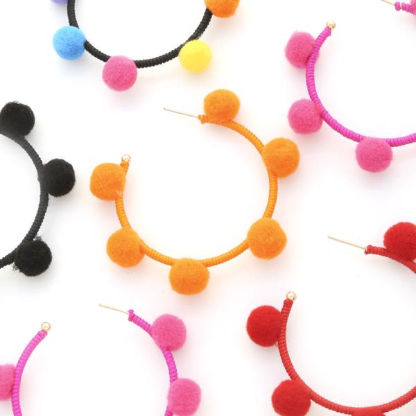POM POM ROUND HOOP EARRING