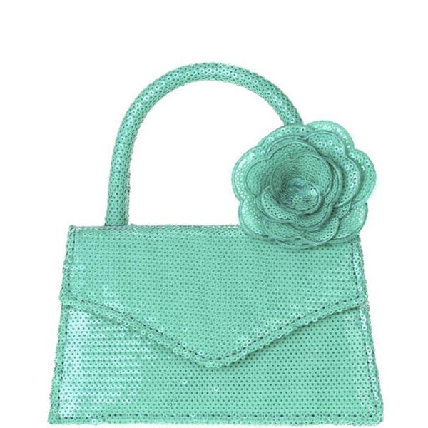 SEQUIN HANDLE BAG WITH DETACHABLE SEQUIN FLOWER