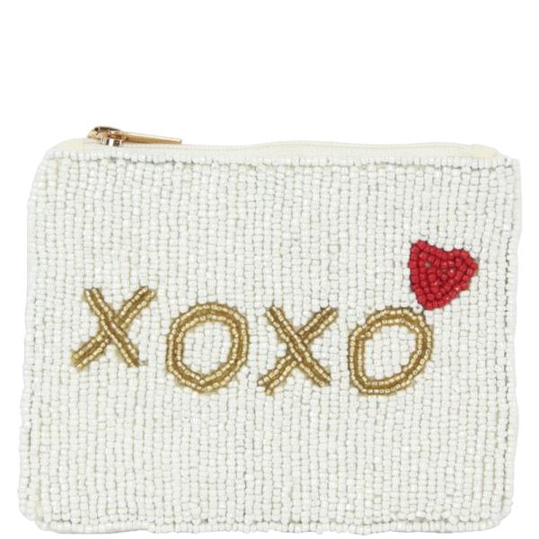 XOXO THEME FULL SEED BEAD ZIPPER BAG