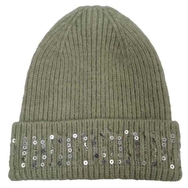 SOLID RIBBED SEQUIN CUFF BEANIE