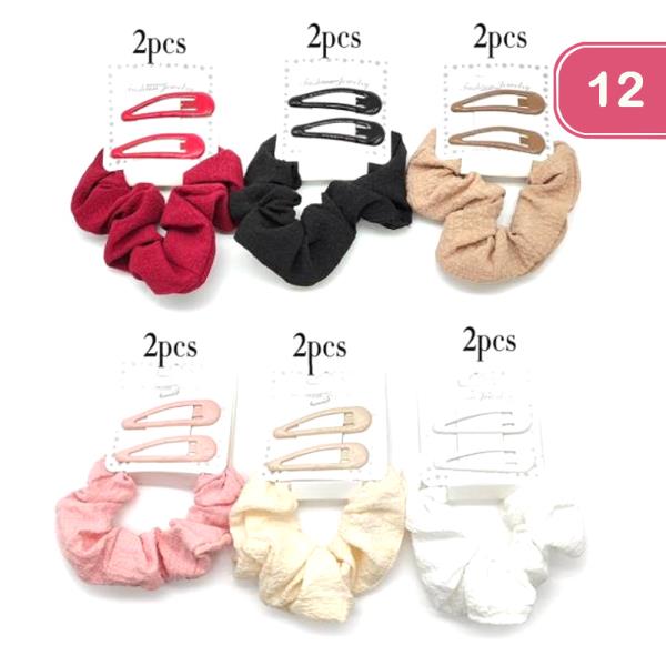 FASHION HAIR SNAP CLIPS WITH SCRUNCHIE SET (12 UNITS)