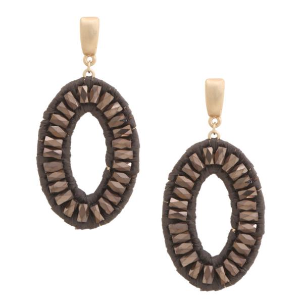 BEADED RAFFIA WRAPPED OVAL EARRING