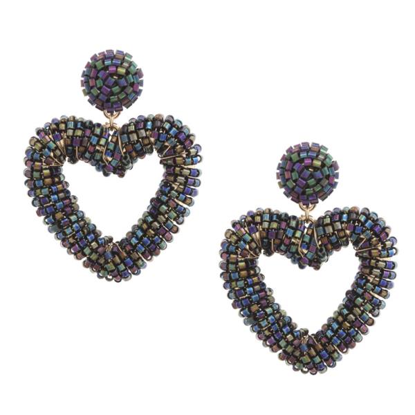 SEED BEAD HEART DANGLE EARRING