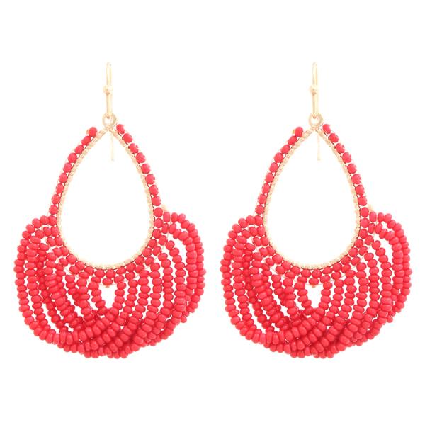 FASHION SEED BEAD LAYER DANGLE TEAR SHAPE HOOK EARRING