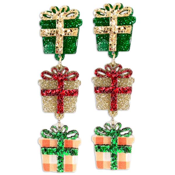 ACETATE POST CHRISTMAS THREE GIFT BOX EARRING