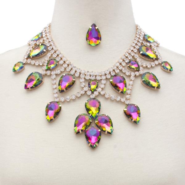 TEARDROP PATTERN RHINESTONE NECKLACE