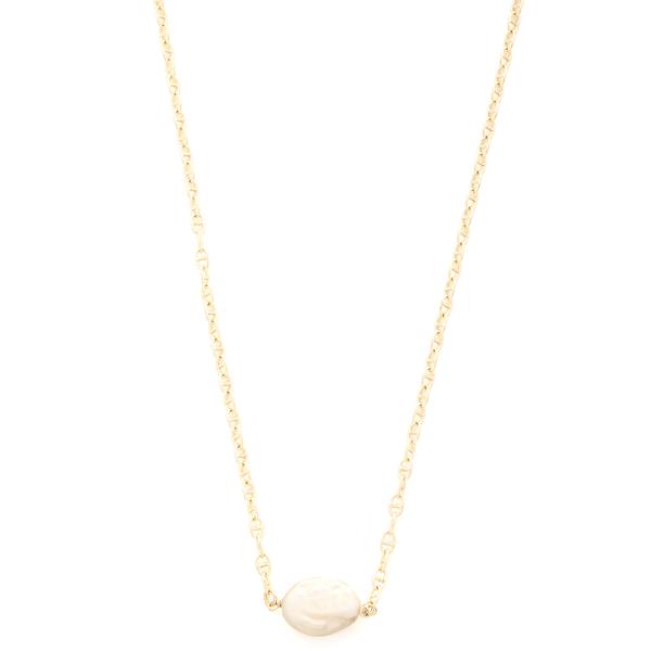 OVAL PEARL STONE LINK NECKLACE