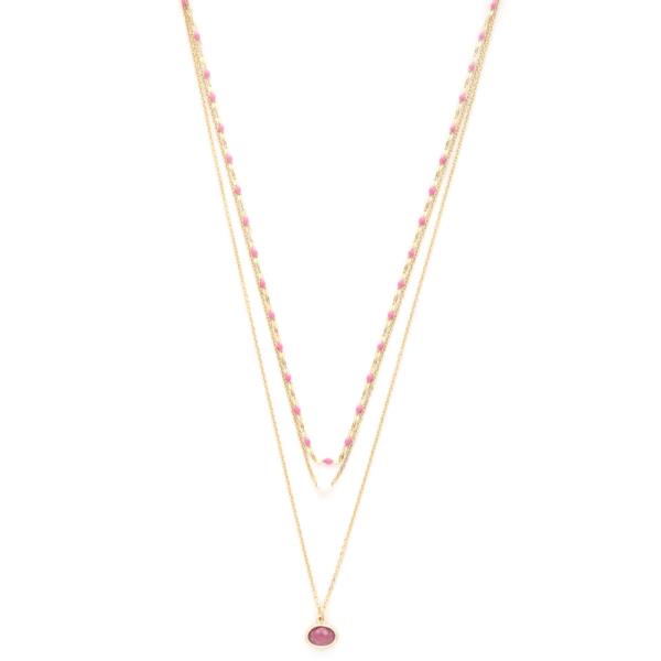 OVAL CHARM BEADED LAYERED NECKLACE