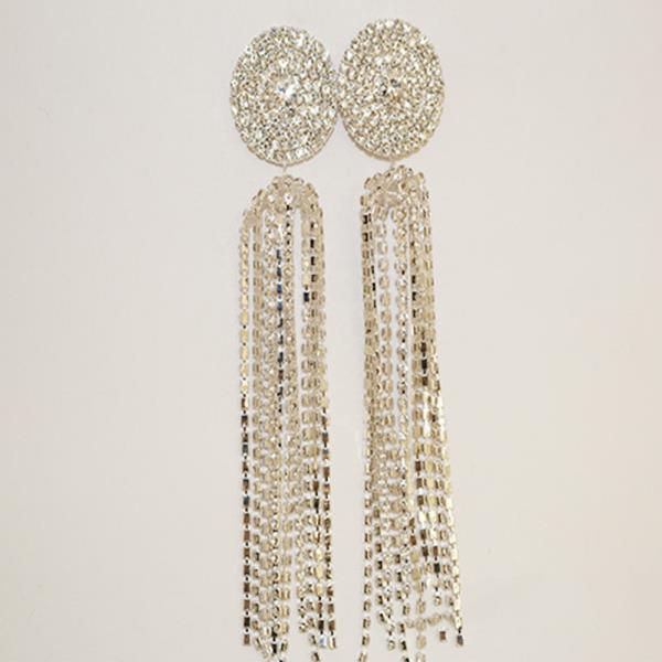 OVAL RHINESTONE CHAIN DANGLE EARRING