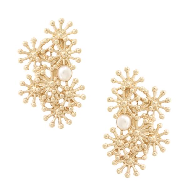 FLOWER PEARL BEAD METAL EARRING