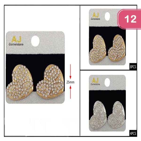 FASHION RHINESTONE HEART STUD EARRING (12UNITS)