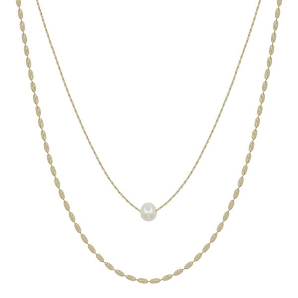 OVAL CHAIN LAYERED PEARL ACCENT SHORT NECKLACE