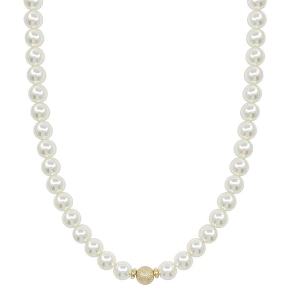 GOLD BEAD ACCENT PEARL STRAND CHAIN NECKLACE
